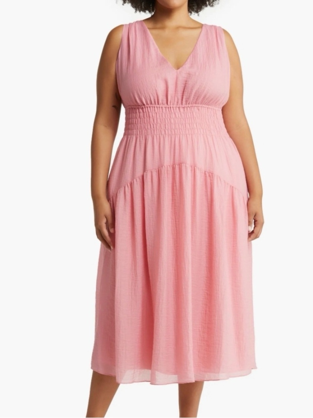 NWT Vince V-Neck Smocked Tiered Midi Dress Rosetta Pink Plus Size 3X